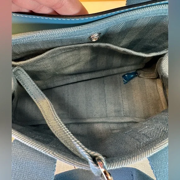 Hermes Valparaiso PM Bag Blue Chevron Canvas Blue Leather, Pouch, Dustbag COA - Picture 15 of 17